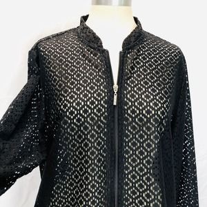 Allison Daley Womens Sz 14 Black Lace Jewel Tan Zip Up Cafe Jacket Lightweight